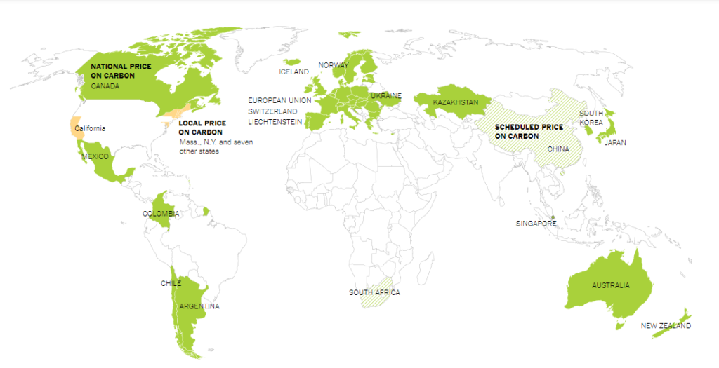map of carbon taxes - cost benefit carbon tax